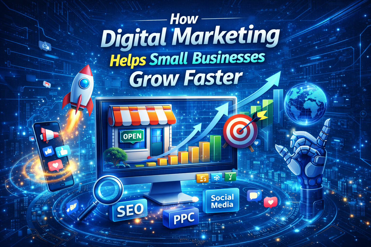 How digital marketing helps small businesses grow faster with SEO, social media marketing, PPC, and online growth strategies.